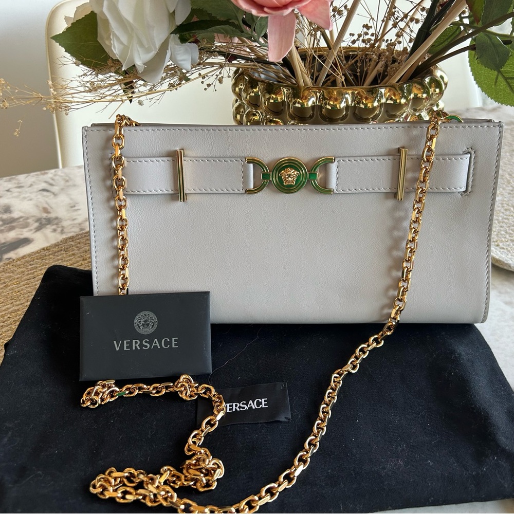 Versace Leather Shoulder Bag with Gold Medallion